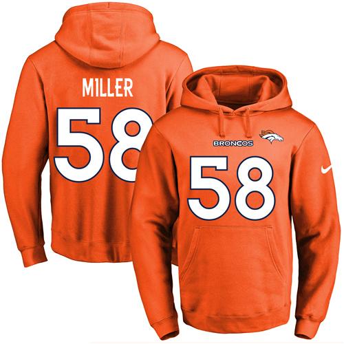 Nike Broncos #58 Von Miller Orange Name & Number Pullover NFL Hoodie - Click Image to Close